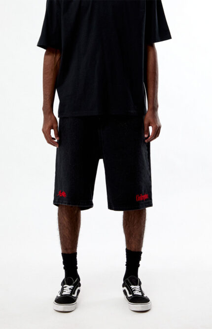 Civil Cyber Core Regime Washed Black Baggy Jean Shorts