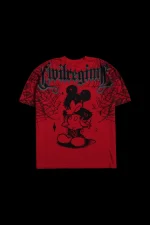 Cobweb Mickey American Classic Oversized Tee in Red