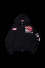 Eyes On The Scene Outliers Distressed Zip Up Hoodie in Black