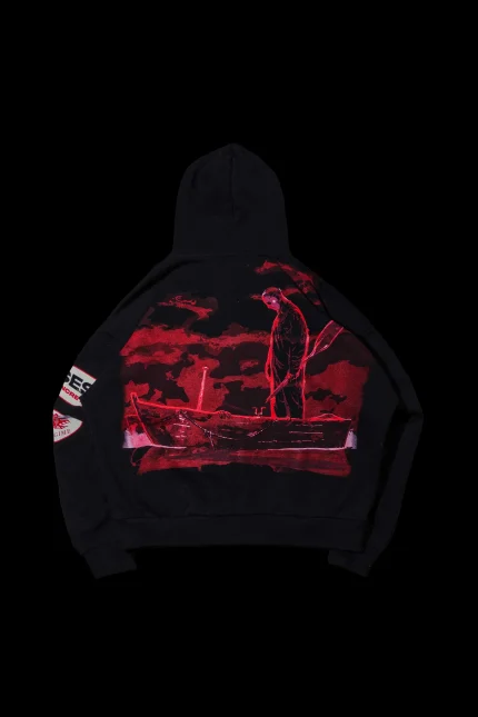 Eyes On The Scene Outliers Distressed Zip Up Hoodie in Black